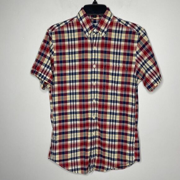 J CREW Shirt Mens XS Summer Plaid Short Sleeve Button-Down Red Blue Cotton - Picture 1 of 6
